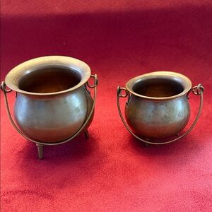 VTG copper cauldrons qty 2 - aged patina